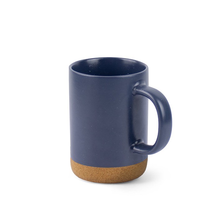 Taza de cerámica con base de corcho extraíble y diseño mate 320ml color azul marino Taza de cerámica con base de corcho extraíble y diseño mate 320ml color azul marino
