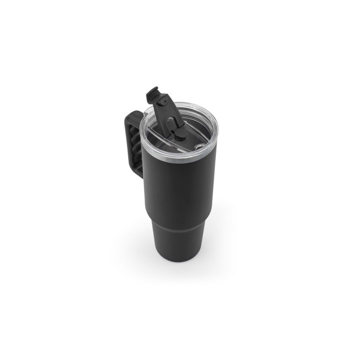 Vaso de viaje grande de acero reciclado con acabado mate 1,3L color negro quinta vista Vaso de viaje grande de acero reciclado con acabado mate 1,3L color negro quinta vista