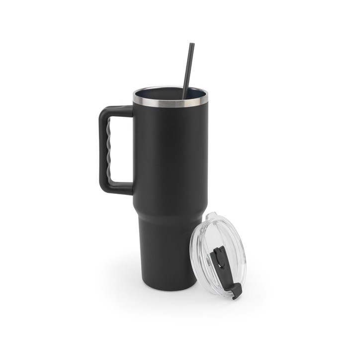 Vaso de viaje grande de acero reciclado con acabado mate 1,3L color negro sexta vista Vaso de viaje grande de acero reciclado con acabado mate 1,3L color negro sexta vista