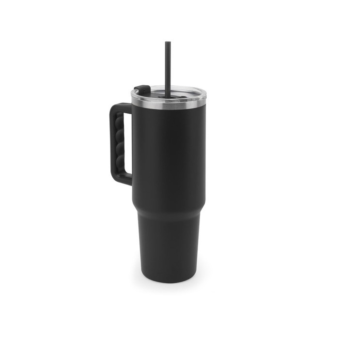 Vaso de viaje grande de acero reciclado con acabado mate 1,3L color negro Vaso de viaje grande de acero reciclado con acabado mate 1,3L color negro