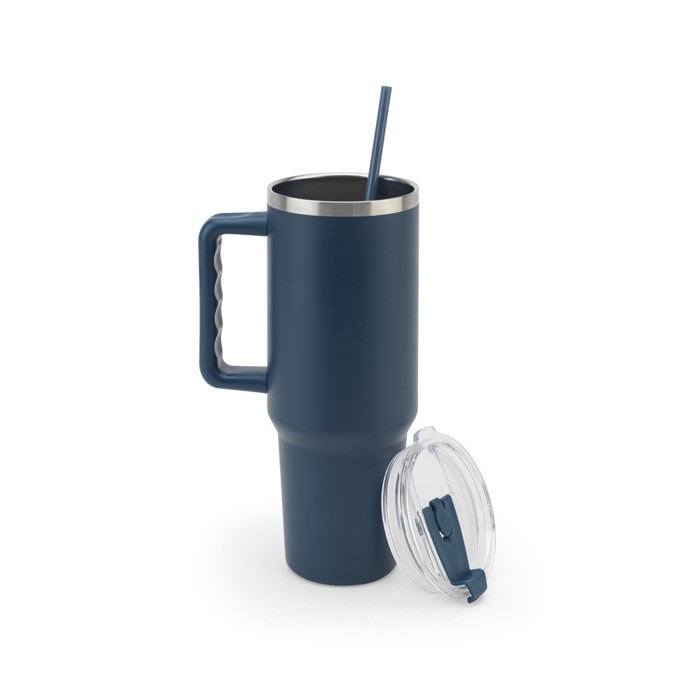 Vaso de viaje grande de acero reciclado con acabado mate 1,3L color azul marino sexta vista Vaso de viaje grande de acero reciclado con acabado mate 1,3L color azul marino sexta vista
