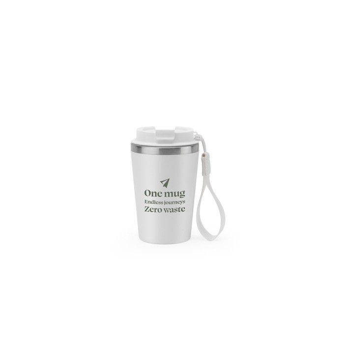Vaso de viaje en acero reciclado con aislamiento al vacío 460ml color blanco imagen con logo