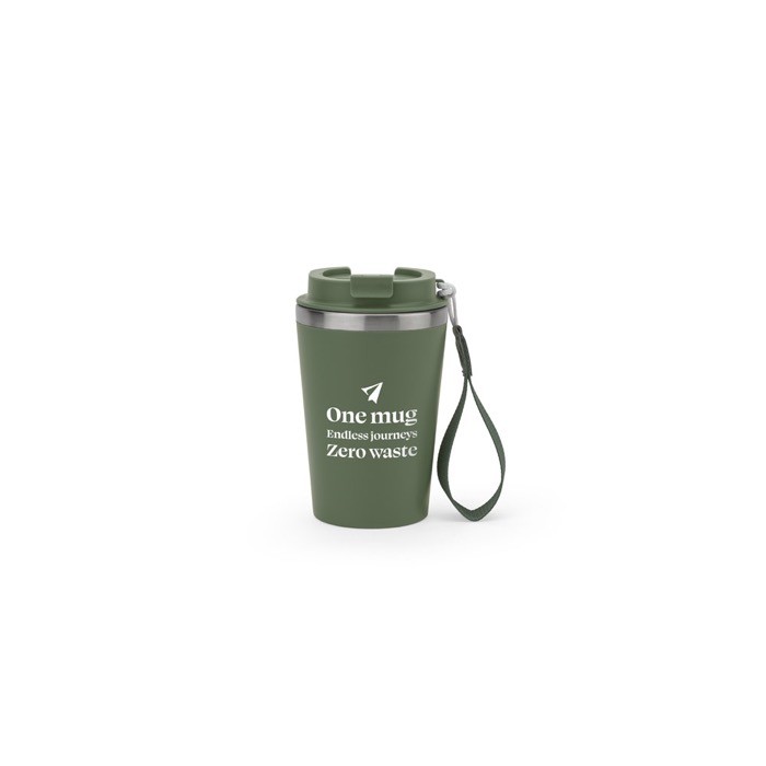 Vaso de viaje en acero reciclado con aislamiento al vacío 460ml color verde militar imagen con logo