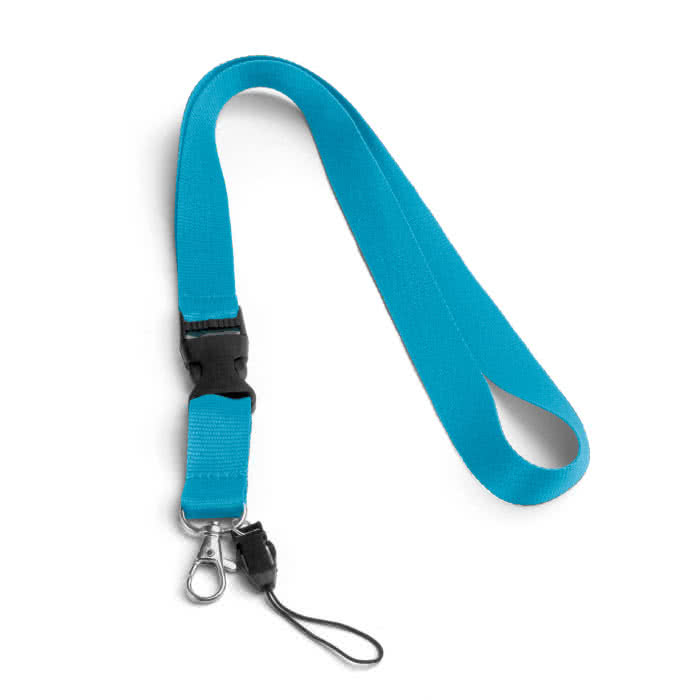 Lanyard publicitario con mini lanyard color azul claro Lanyard publicitario con mini lanyard color azul claro