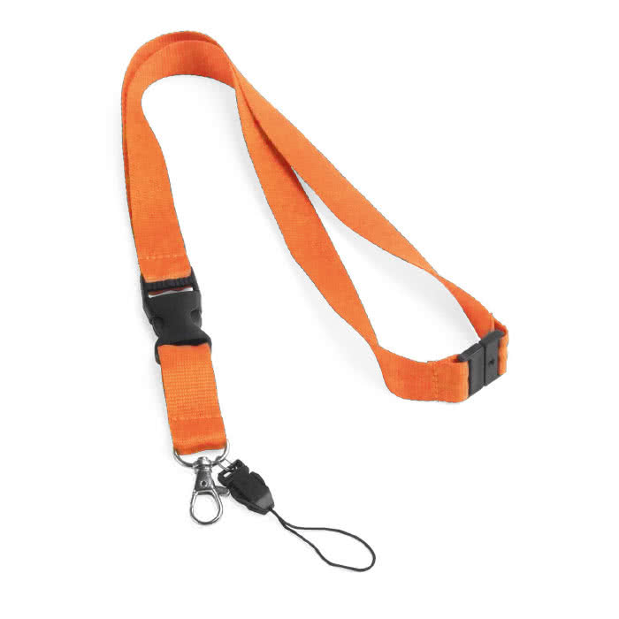 Lanyards con cierre de seguridad impreso color naranja