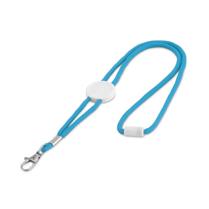Original lanyard impreso con el logo color azul claro