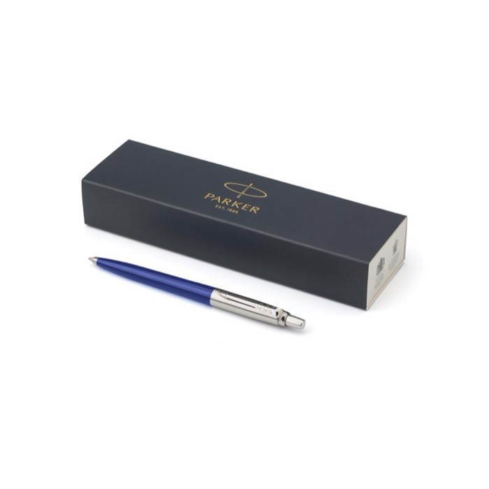 Bolígrafo Parker Jotter reciclado en caja de regalo tinta negra color azul marino primera vista