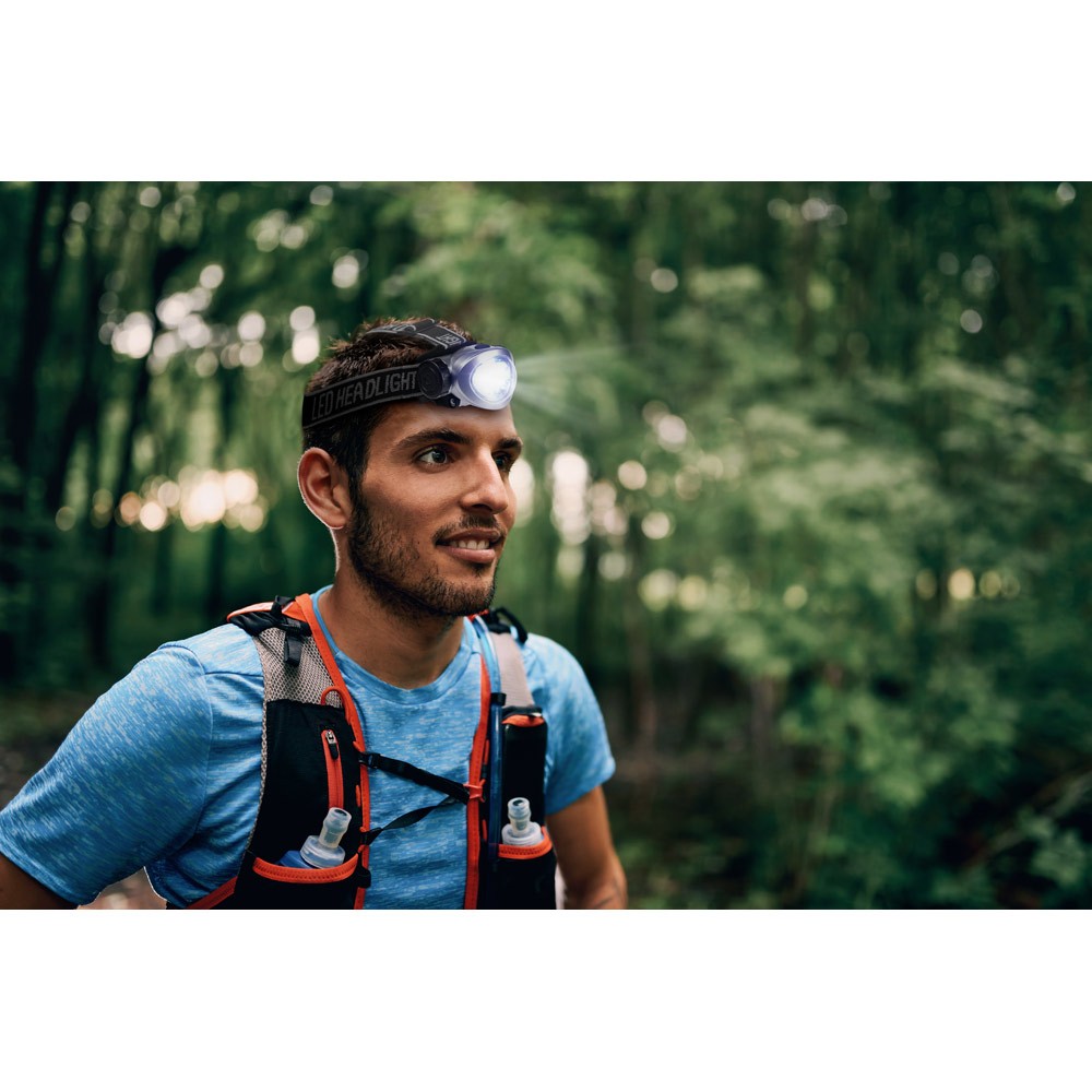 Linterna frontal con 8 leds blancos y 2 rojos que incluye diadema vista bodegón