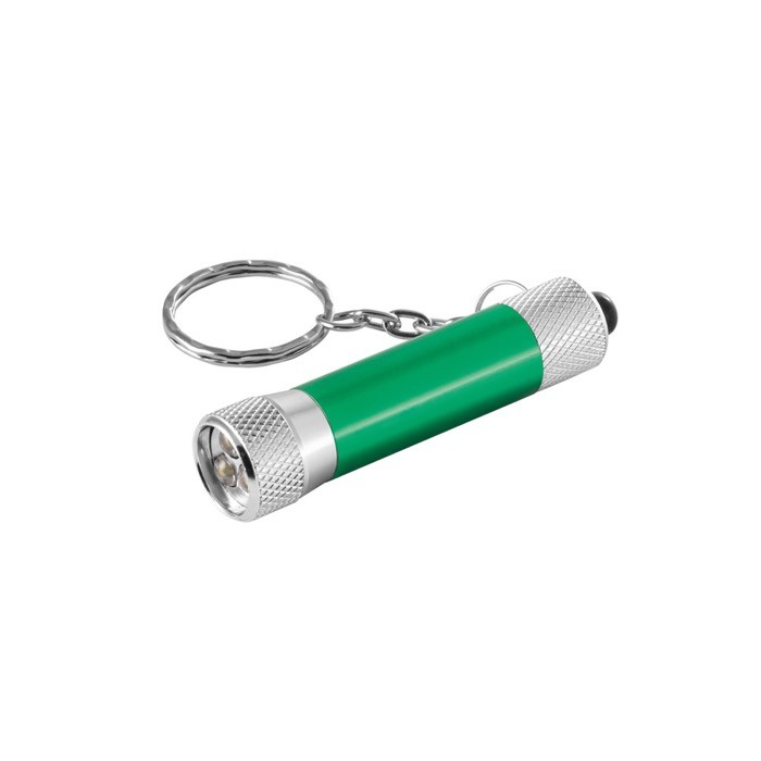 Llavero de aluminio parcialmente reciclado con linterna LED 3 posiciones color verde Llavero de aluminio parcialmente reciclado con linterna LED 3 posiciones color verde