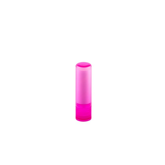 Bálsamo labial vegano con aroma de vainilla y envase transparente color rosa Bálsamo labial vegano con aroma de vainilla y envase transparente color rosa