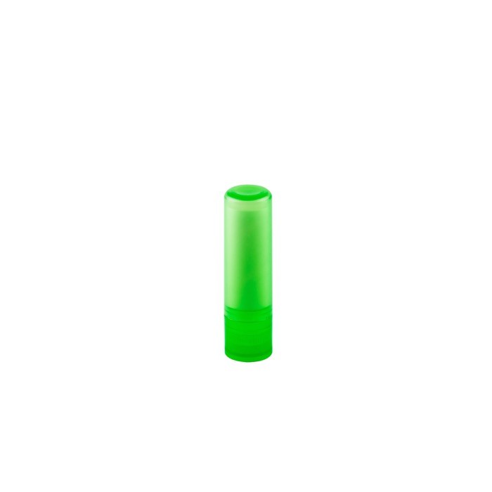 Bálsamo labial vegano con aroma de vainilla y envase transparente color verde claro Bálsamo labial vegano con aroma de vainilla y envase transparente color verde claro