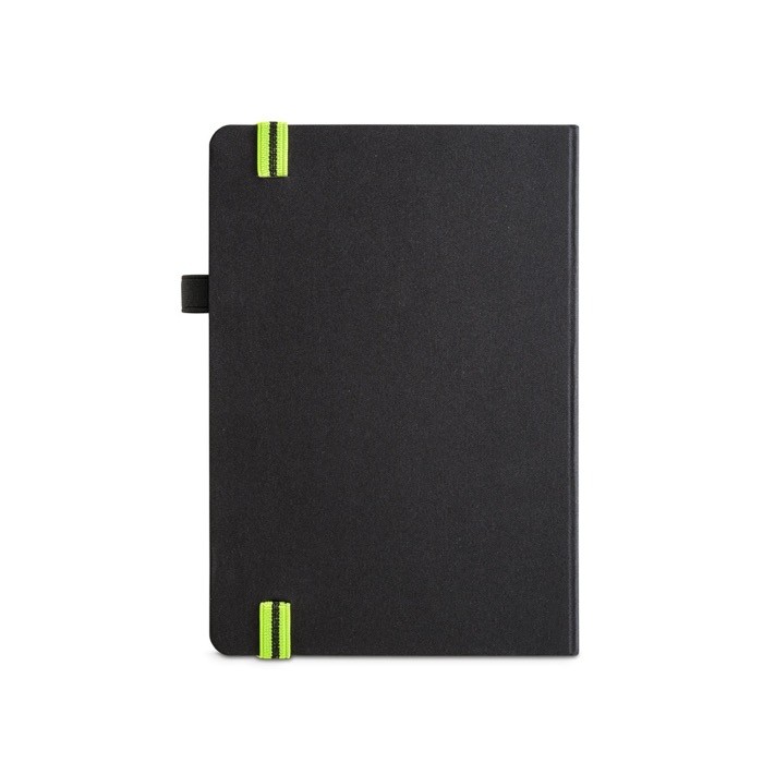 Agenda personalizada con goma color verde vista trasera