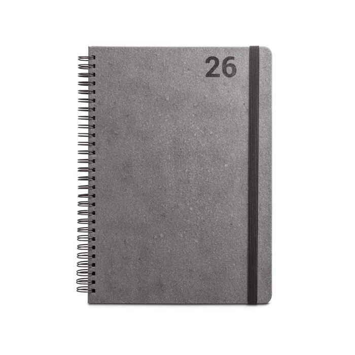 Agenda de cuero reciclado con anillas y planificación semanal B5 color negro cuarta vista Agenda de cuero reciclado con anillas y planificación semanal B5 color negro cuarta vista
