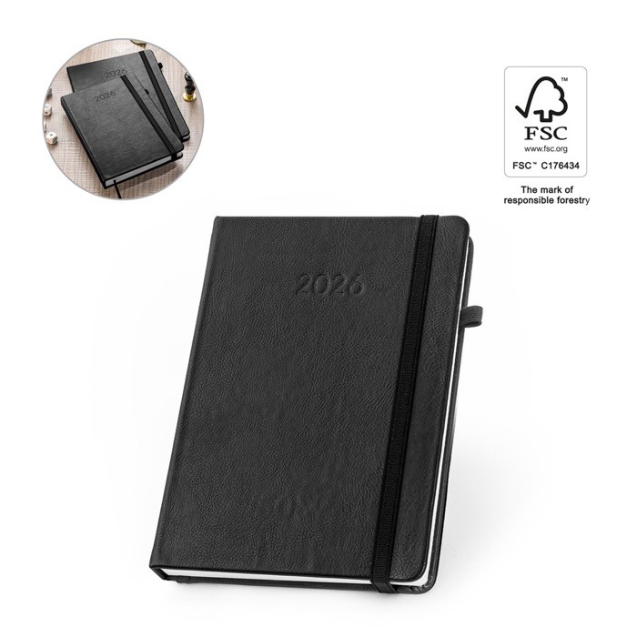 Agenda de cuero sintético con portaboli y planificación semanal B5 varios colores