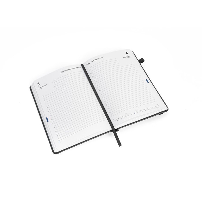 Agenda de cuero sintético con portaboli y planificación diaria B5 color negro tercera vista