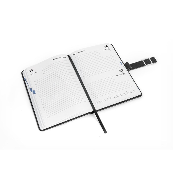 Agenda ecológica con cierre magnético y soporte para boli A5 color negro cuarta vista