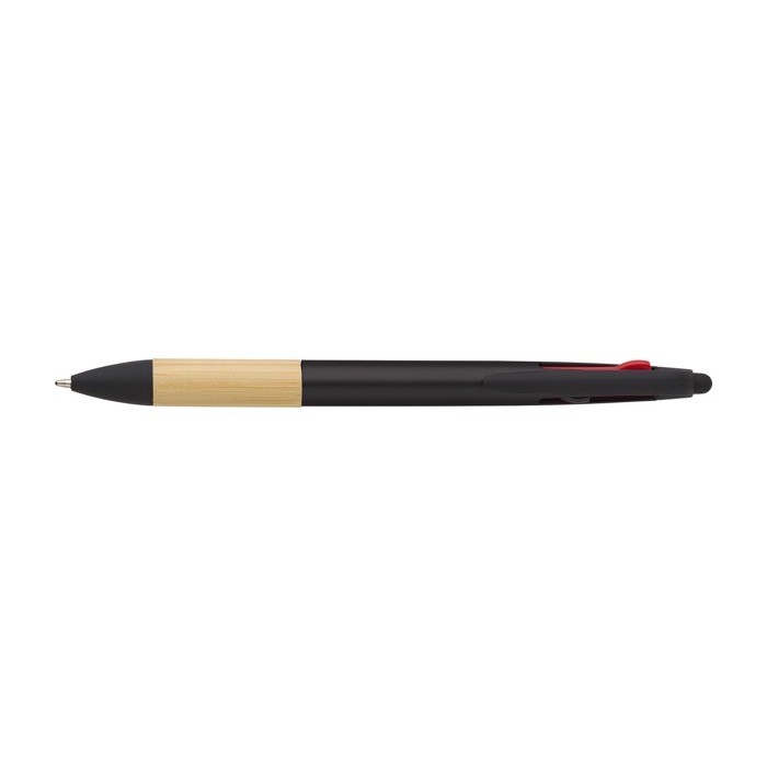 Bolígrafo táctil de plástico y bambú con tinta de 3 colores color negro primera vista Bolígrafo táctil de plástico y bambú con tinta de 3 colores color negro primera vista