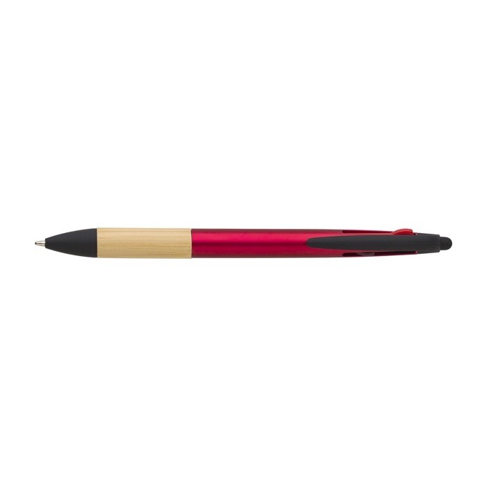 Bolígrafo táctil de plástico y bambú con tinta de 3 colores color rojo primera vista Bolígrafo táctil de plástico y bambú con tinta de 3 colores color rojo primera vista