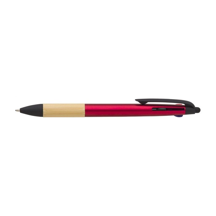 Bolígrafo táctil de plástico y bambú con tinta de 3 colores color rojo segunda vista Bolígrafo táctil de plástico y bambú con tinta de 3 colores color rojo segunda vista