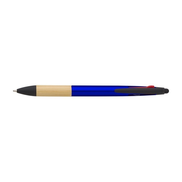 Bolígrafo táctil de plástico y bambú con tinta de 3 colores color azul primera vista Bolígrafo táctil de plástico y bambú con tinta de 3 colores color azul primera vista