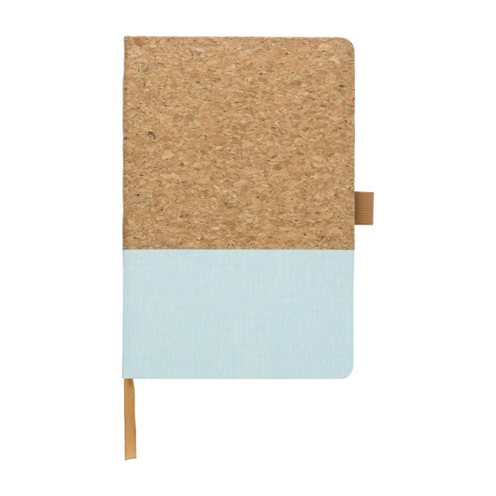 Libreta de corcho y algodón aprox A5 hojas a rayas color azul pastel primera vista