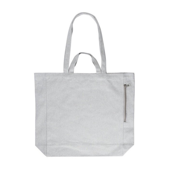 Bolsa de algodón reciclado con cremallera lateral y doble asa color gris primera vista