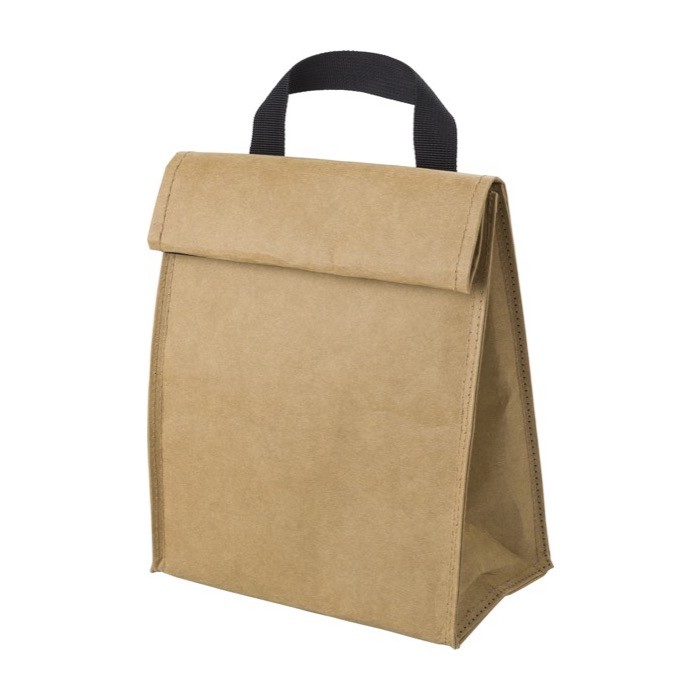 Bolsa isotérmica de papel kraft con asa y cierre de velcro color marrón segunda vista Bolsa isotérmica de papel kraft con asa y cierre de velcro color marrón segunda vista