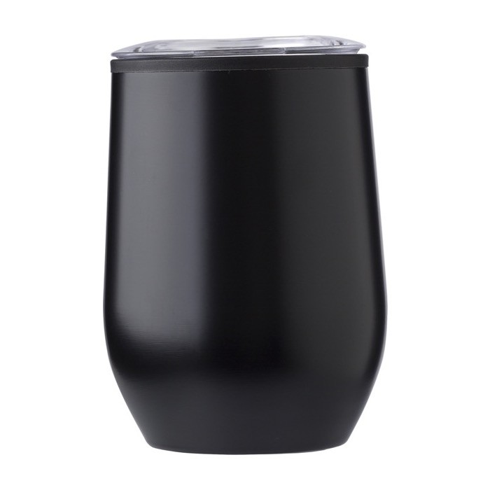 Taza de acero inoxidable acabado mate con tapa a presión 300ml color negro primera vista Taza de acero inoxidable acabado mate con tapa a presión 300ml color negro primera vista