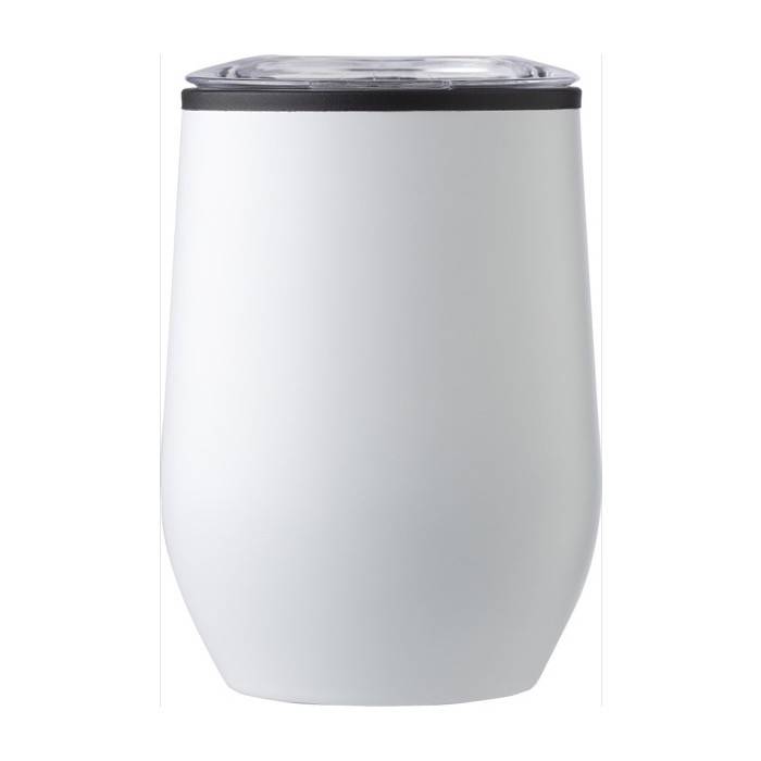 Taza de acero inoxidable acabado mate con tapa a presión 300ml color blanco primera vista Taza de acero inoxidable acabado mate con tapa a presión 300ml color blanco primera vista