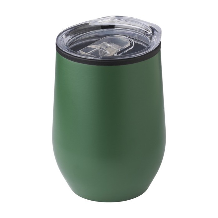 Taza de acero inoxidable acabado mate con tapa a presión 300ml color verde oscuro segunda vista Taza de acero inoxidable acabado mate con tapa a presión 300ml color verde oscuro segunda vista