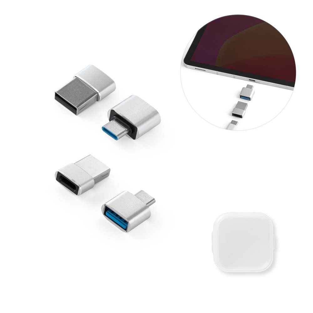 Set de adaptadores de plástico con formato USB-A y USB-C varios colores Set de adaptadores de plástico con formato USB-A y USB-C varios colores