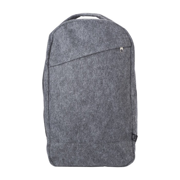 Mochila de fieltro reciclado con cremallera y dos compartimentos color gris primera vista Mochila de fieltro reciclado con cremallera y dos compartimentos color gris primera vista