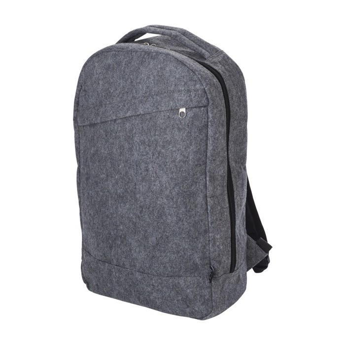 Mochila de fieltro reciclado con cremallera y dos compartimentos color gris segunda vista Mochila de fieltro reciclado con cremallera y dos compartimentos color gris segunda vista