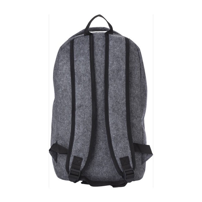 Mochila de fieltro reciclado con cremallera y dos compartimentos color gris tercera vista Mochila de fieltro reciclado con cremallera y dos compartimentos color gris tercera vista