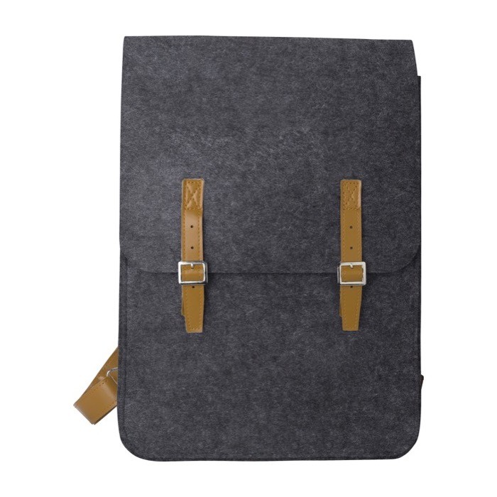 Mochila de fieltro reciclado y cuero sintético con dos bolsillos color gris primera vista Mochila de fieltro reciclado y cuero sintético con dos bolsillos color gris primera vista