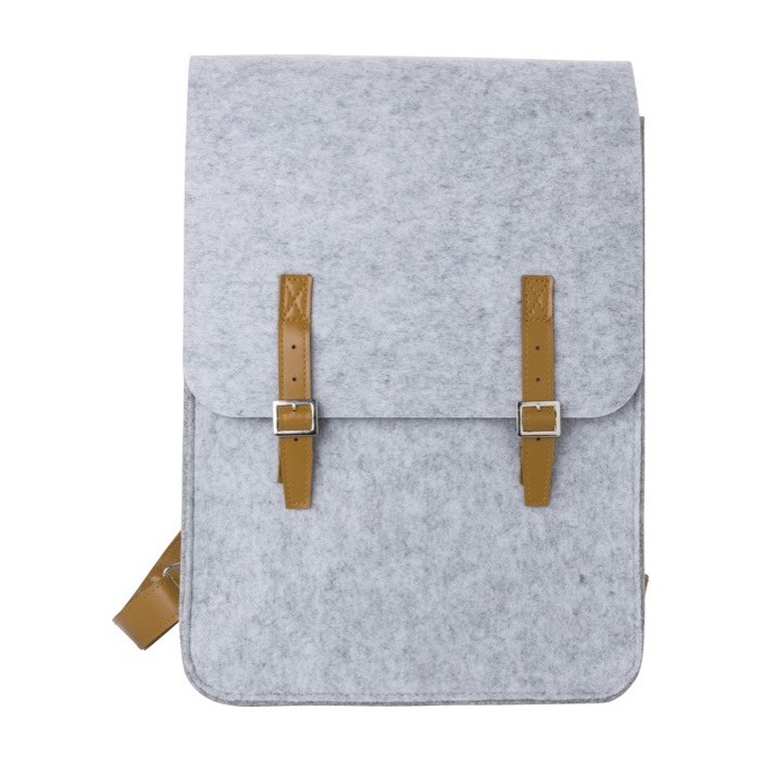 Mochila de fieltro reciclado y cuero sintético con dos bolsillos color gris claro primera vista Mochila de fieltro reciclado y cuero sintético con dos bolsillos color gris claro primera vista