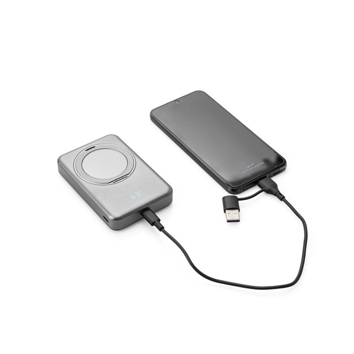 Batería externa ecológica magnética con soporte anillo 10000 mAh color gris oscuro octava vista Batería externa ecológica magnética con soporte anillo 10000 mAh color gris oscuro octava vista