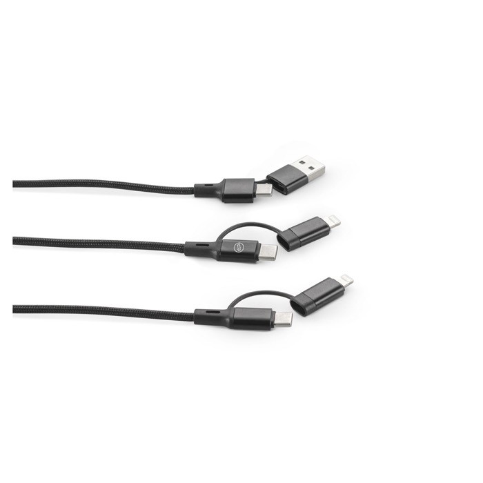 Cable USB 6 en 1 ultrarrápido de aluminio y PET reciclado versátil color negro segunda vista