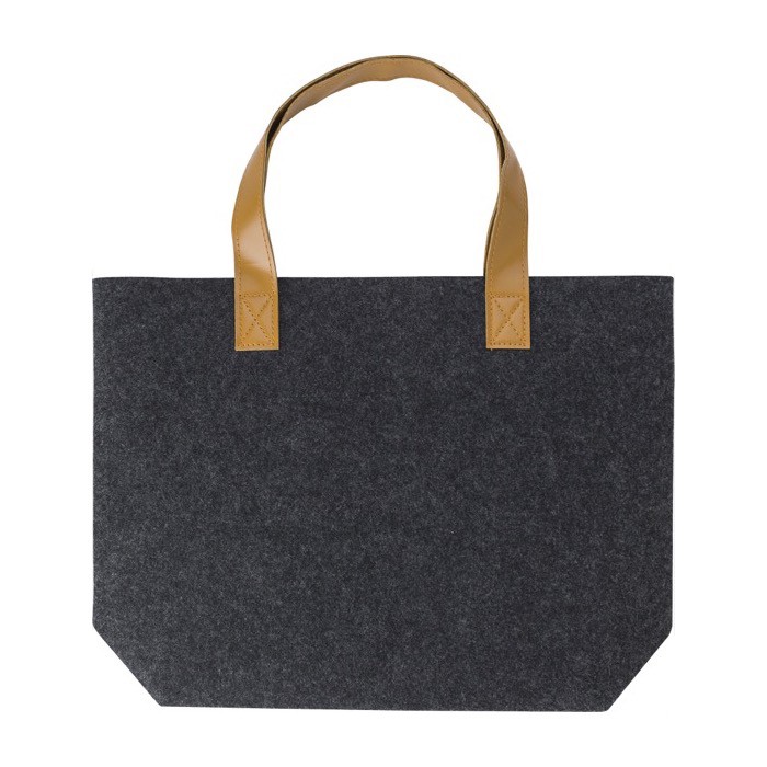 Bolsa de fieltro reciclado con asas de cuero sintético color gris primera vista Bolsa de fieltro reciclado con asas de cuero sintético color gris primera vista