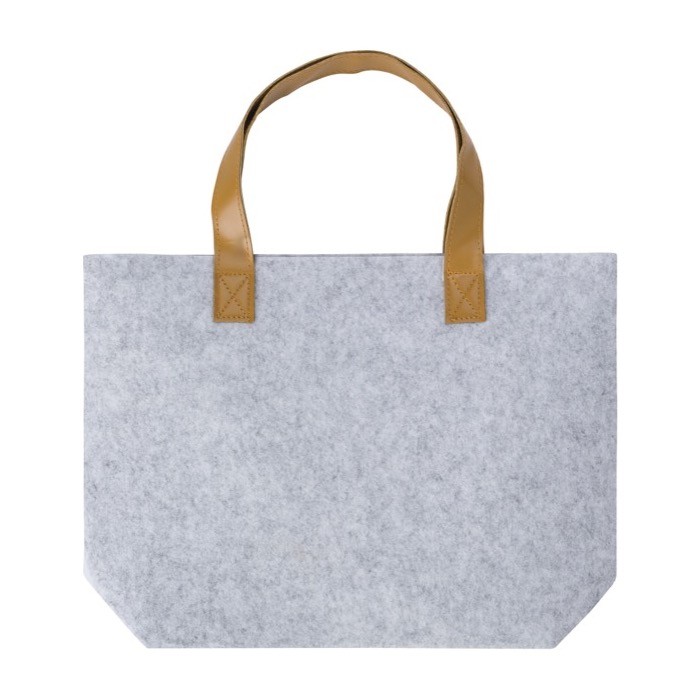 Bolsa de fieltro reciclado con asas de cuero sintético color gris claro primera vista Bolsa de fieltro reciclado con asas de cuero sintético color gris claro primera vista