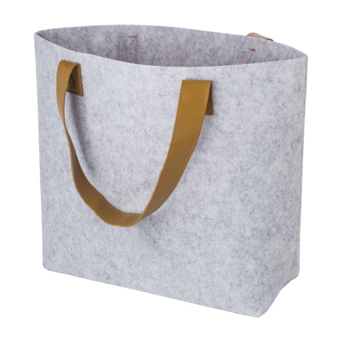 Bolsa de fieltro reciclado con asas de cuero sintético color gris claro segunda vista Bolsa de fieltro reciclado con asas de cuero sintético color gris claro segunda vista