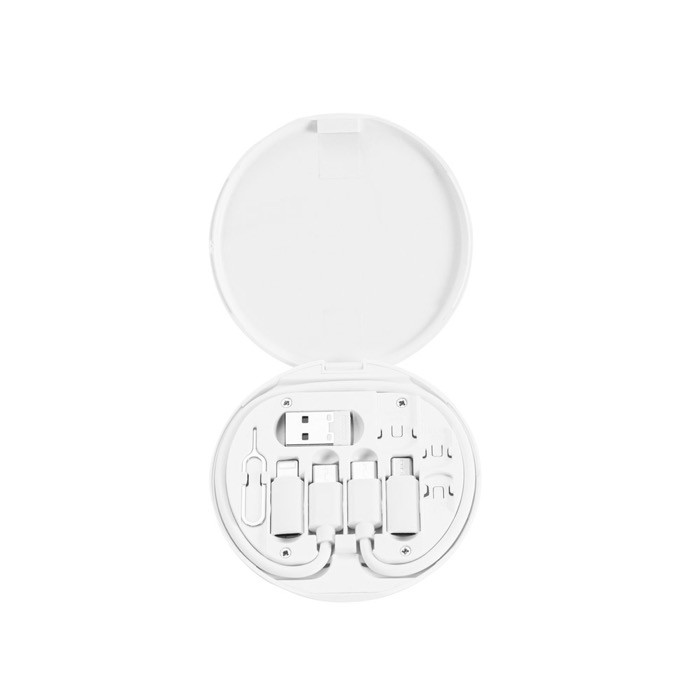 Cable de carga ultrarrápida con set de adaptadores de ABS reciclado color blanco primera vista Cable de carga ultrarrápida con set de adaptadores de ABS reciclado color blanco primera vista