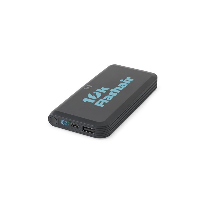Batería externa ecológica con carga 15W estilo premium 10000 mAh color negro imagen con logo Batería externa ecológica con carga 15W estilo premium 10000 mAh color negro imagen con logo