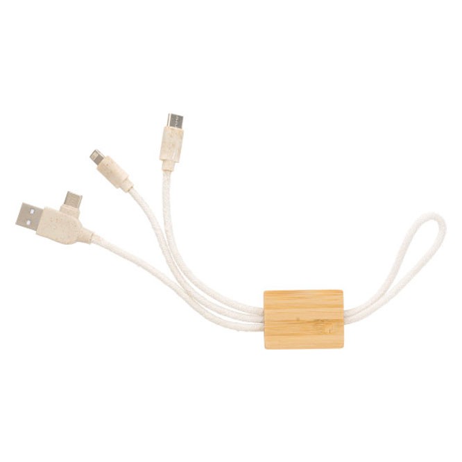 Set de cables 4 en 1 de algodón y bambú para llavero color marrón segunda vista Set de cables 4 en 1 de algodón y bambú para llavero color marrón segunda vista