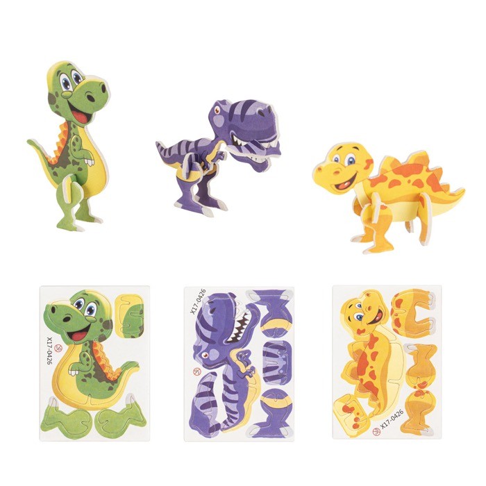 Puzzle 3D de papel 3 en 1 en forma de dinosaurio ideal para niños varios colores Puzzle 3D de papel 3 en 1 en forma de dinosaurio ideal para niños varios colores