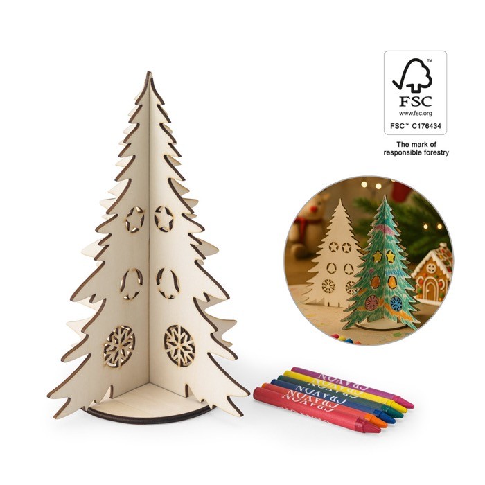 Árbol de Navidad en madera natural FSC™ plegable y para colorear varios colores Árbol de Navidad en madera natural FSC™ plegable y para colorear varios colores