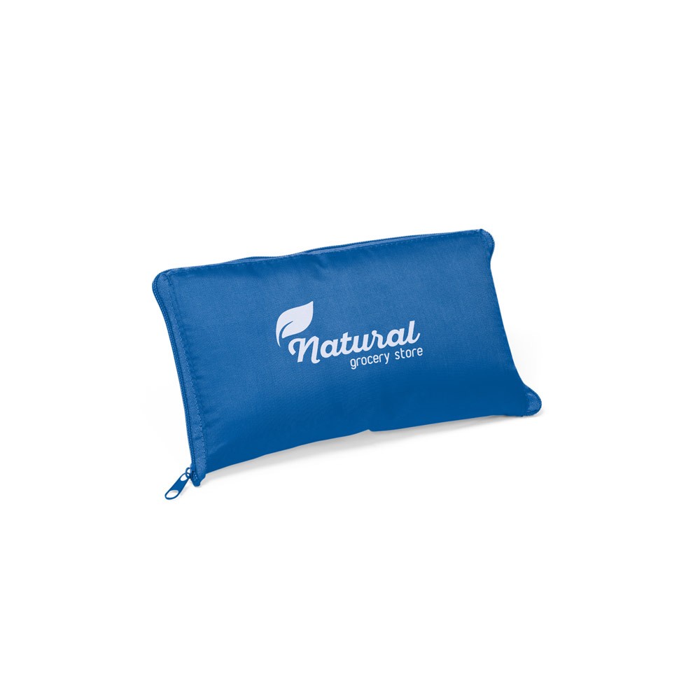 Bolsa plegable de poliéster que sirve de nevera con cremallera color azul real imagen con logo 2