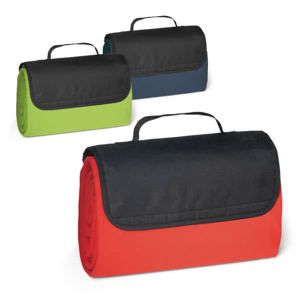 Manta plegable de merchandising color verde claro cuarta vista con logo