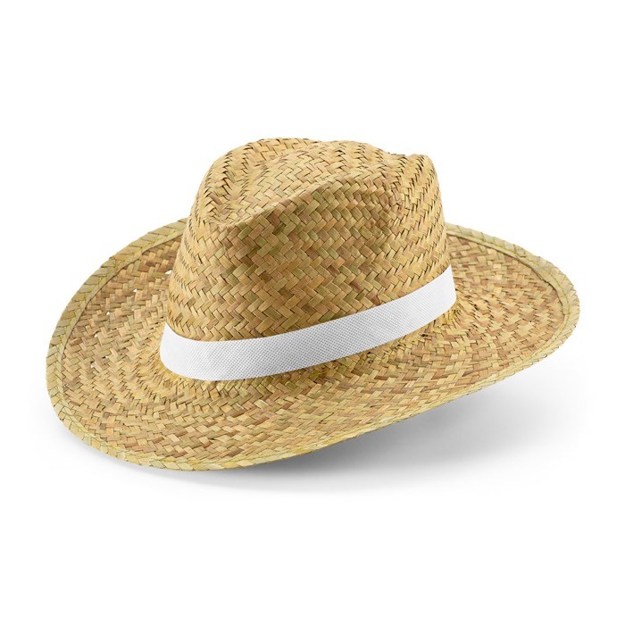 Sombrero de paja natural con cinta decorativa sublimada color blanco Sombrero de paja natural con cinta decorativa sublimada color blanco