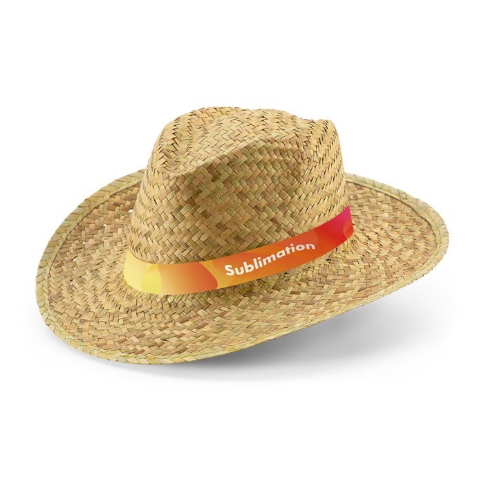 Sombrero de paja natural con cinta personalizada sublimada color blanco imagen con logo Sombrero de paja natural con cinta personalizada sublimada color blanco imagen con logo